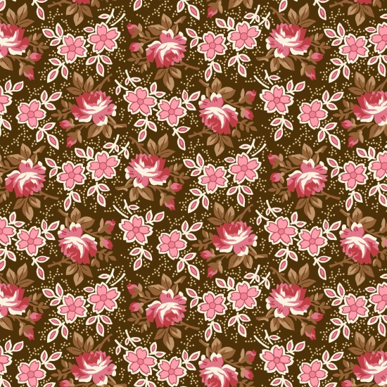Ткань хлопок пэчворк розовый коричневый, цветы, Henry Glass (арт. 254376)