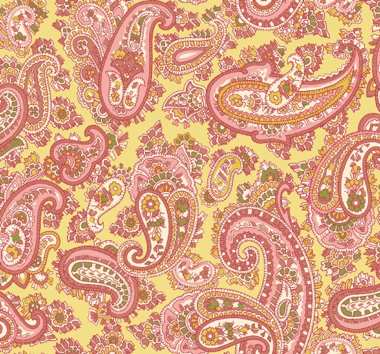 Ткань хлопок пэчворк желтый розовый, пейсли, Henry Glass (арт. 254362)