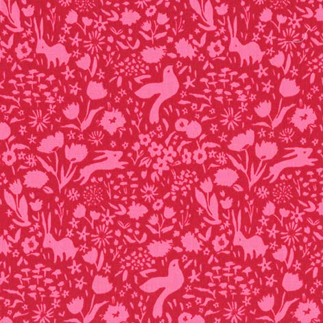 Ткань хлопок пэчворк розовый малиновый, птицы и бабочки цветы, Michael Miller (арт. DC7058-PICN-D)