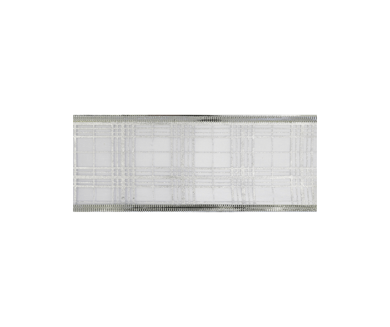 Лента органза упаковочная 63 мм, белый/серебро