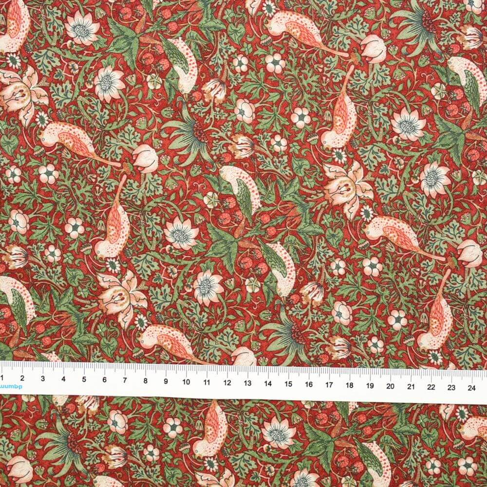 Ткань хлопок для пэчворка красный, птицы и бабочки цветы, FreeSpirit (арт. 5416-11)