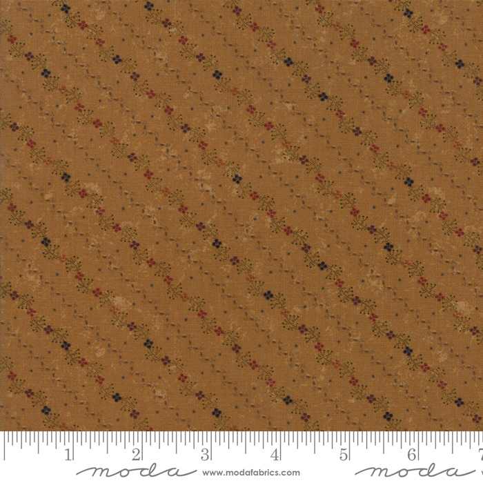 Ткань хлопок пэчворк коричневый, мелкий цветочек полоски, Moda (арт. 255164)