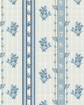 Ткань хлопок пэчворк синий голубой, мелкий цветочек полоски, Benartex (арт. 63047)