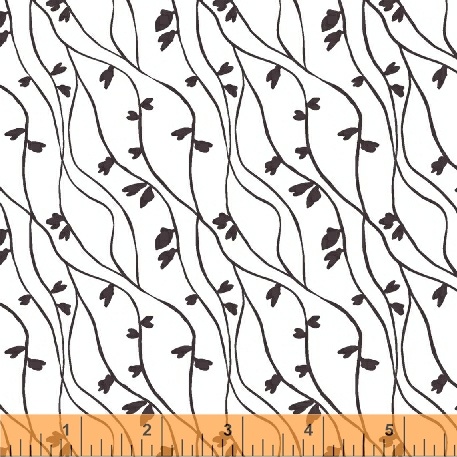Ткань хлопок для пэчворка для одежды черно-белый, фактура флора, Windham Fabrics (арт. 42411-1)