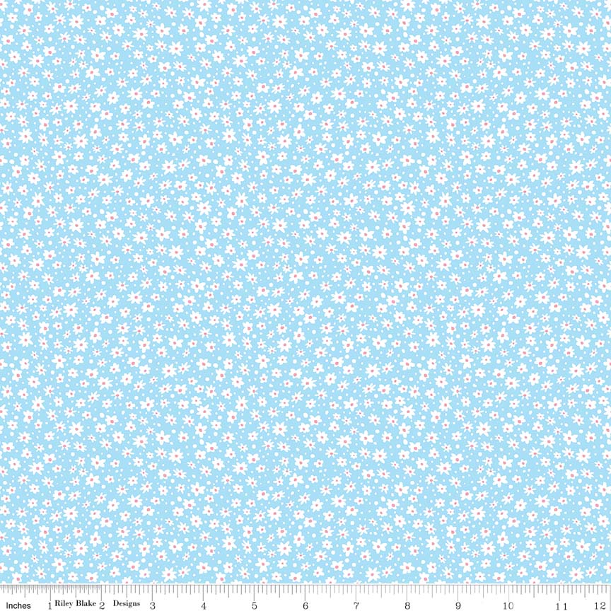 Ткань хлопок для пэчворка голубой, мелкий цветочек, Riley Blake (арт. C6916-BLUE)