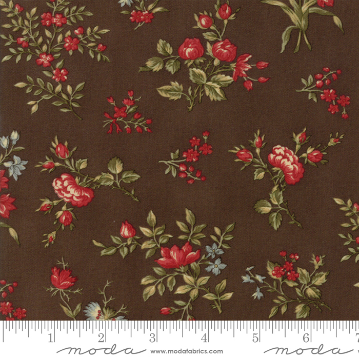 Ткань хлопок для пэчворка красный коричневый, цветы, Moda (арт. 44184 13)