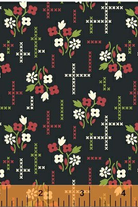 Ткань хлопок пэчворк черный, цветы, Windham Fabrics (арт. 31750-1)