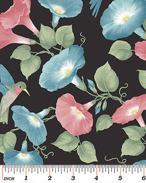 Ткань хлопок пэчворк розовый черный голубой, цветы, Benartex (арт. 120566)