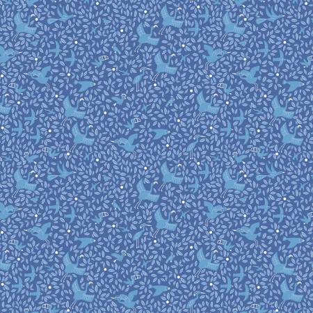 Ткань хлопок пэчворк голубой, птицы и бабочки, Riley Blake (арт. C8665-BLUE)