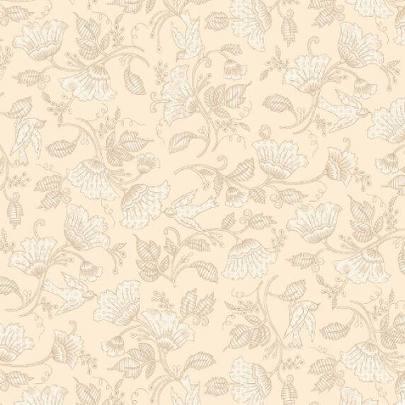 Ткань хлопок ткани на изнанку бежевый, птицы и бабочки цветы, Blank Quilting (арт. 2745-41)