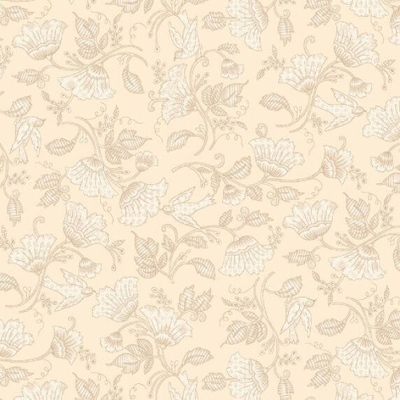 Ткань хлопок ткани на изнанку бежевый, птицы и бабочки цветы, Blank Quilting (арт. 2745-41)