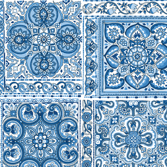 Ткань хлопок пэчворк голубой, восточные мотивы, Benartex (арт. 1344454B)