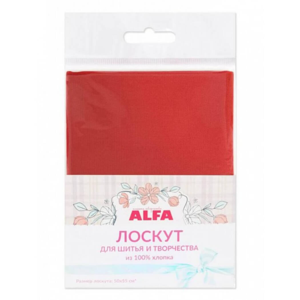 Ткань хлопок для пэчворка красный, однотонная, ALFA (арт. AL-S2643-L)