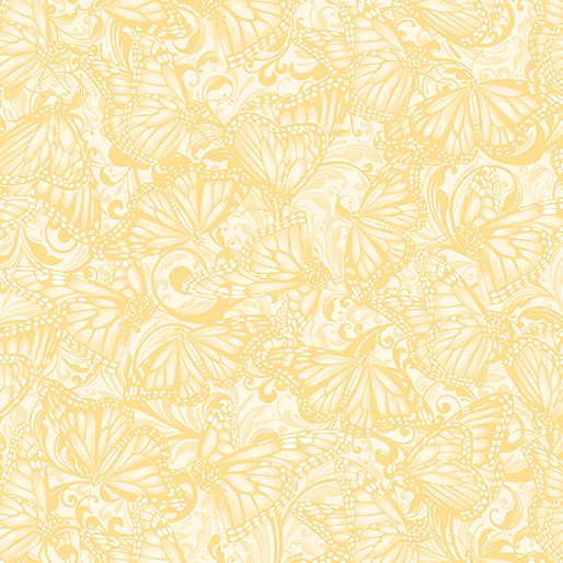 Ткань хлопок пэчворк желтый, птицы и бабочки, Benartex (арт. 244852)
