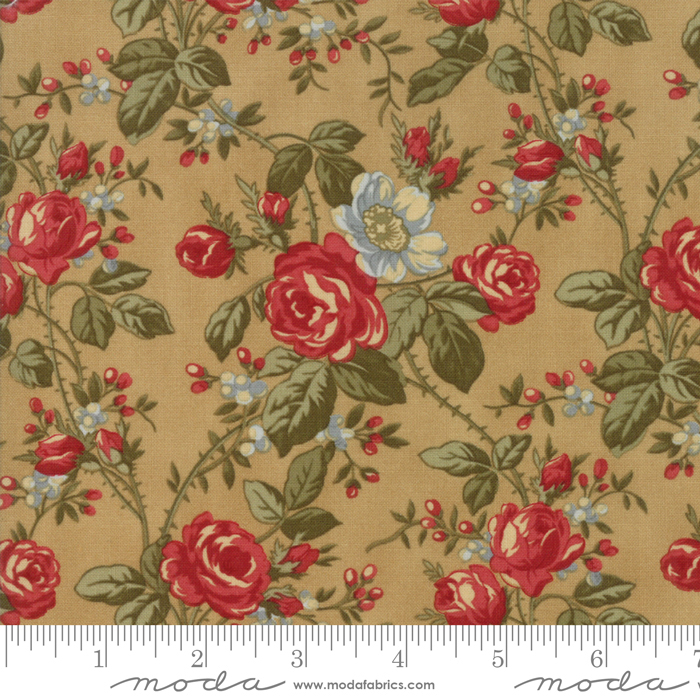 Ткань хлопок для пэчворка красный коричневый болотный, цветы, Moda (арт. 44181 12)