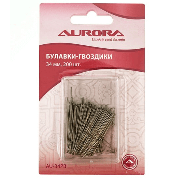 Булавки портновские Aurora AU-34PB гвоздики металлические 34 мм 200 шт.