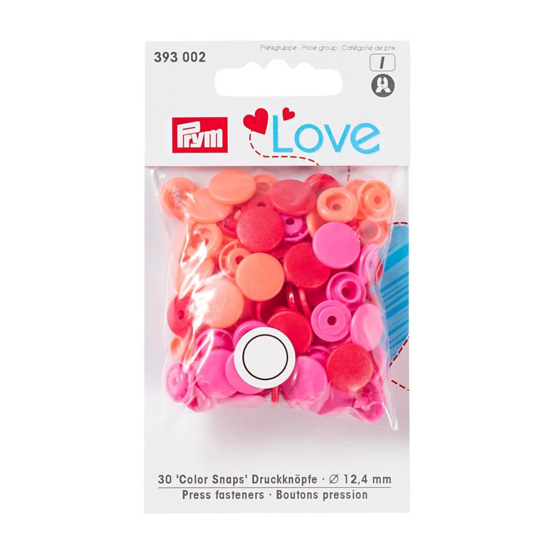 Кнопки непришив. Prym 393002 Love Color Snaps 12 мм красн./роз.