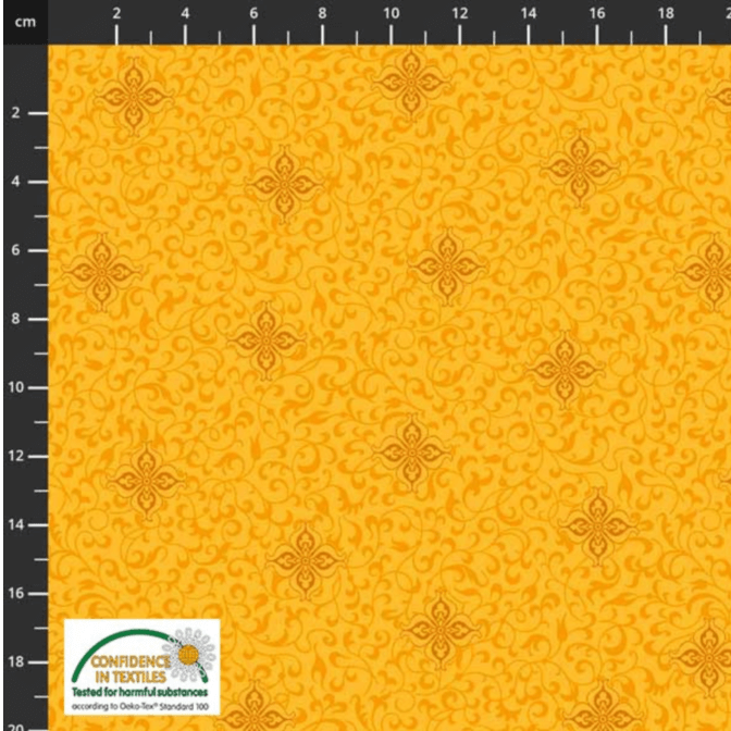 Ткань хлопок пэчворк желтый, завитки флора, Stof (арт. 4501-452)