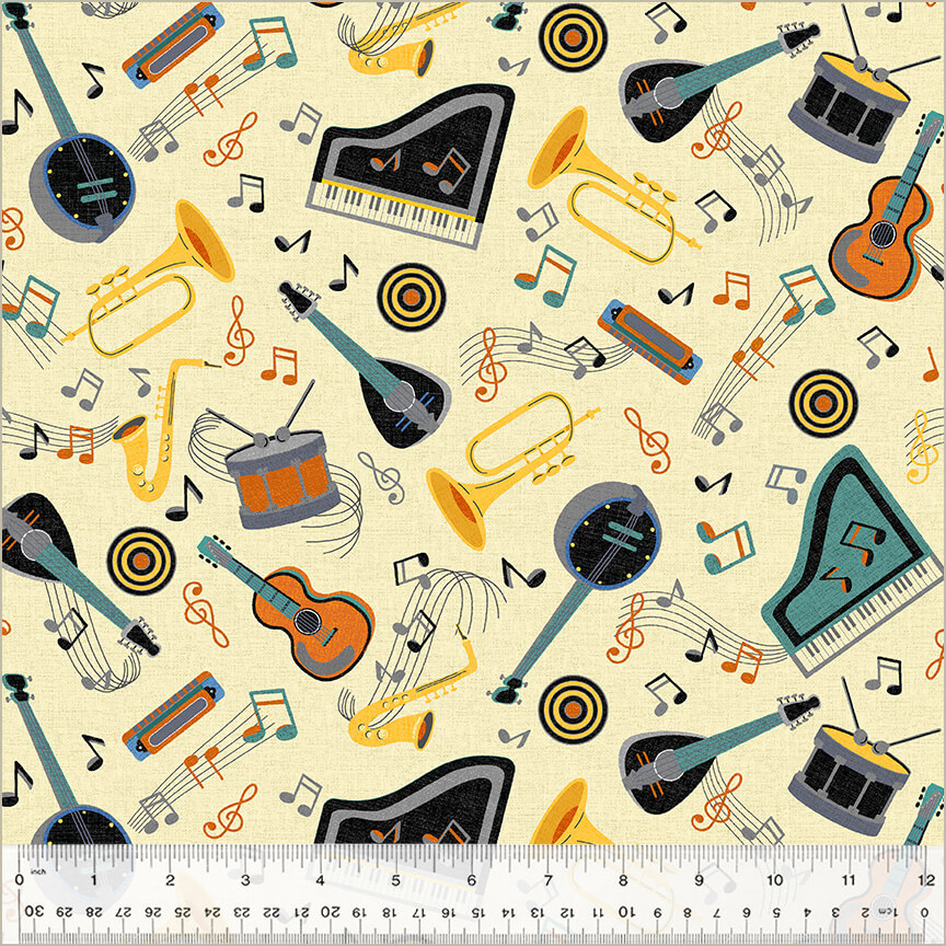 Ткань хлопок для пэчворка желтый, музыка, Windham Fabrics (арт. 54428-2)