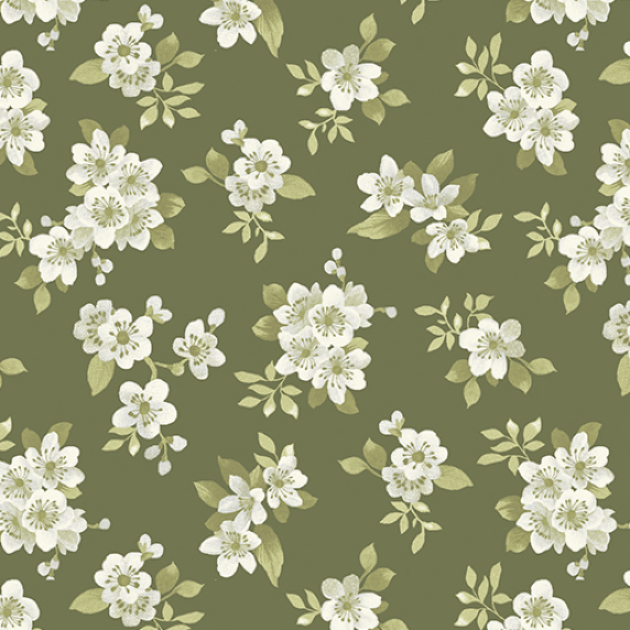 Ткань хлопок пэчворк болотный, цветы, Benartex (арт. 1607344B)