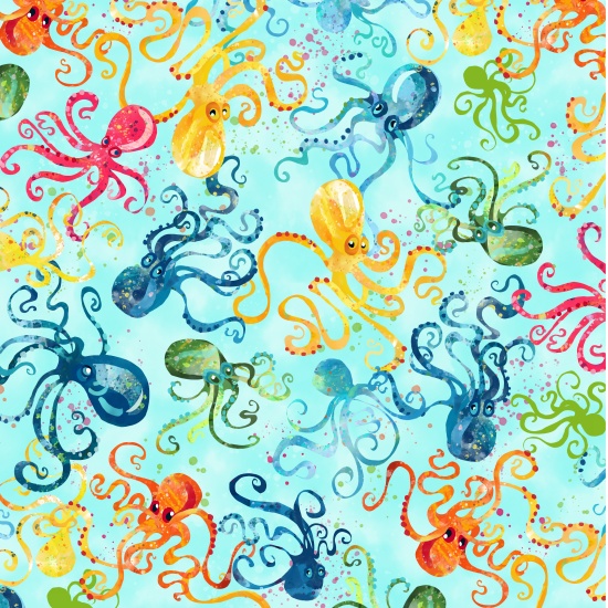 Ткань хлопок пэчворк разноцветные, морская тематика животные, Studio E (арт. 4506-11)