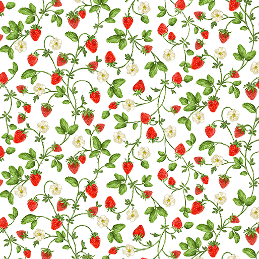 Ткань хлопок пэчворк белый, ягоды и фрукты, Benartex (арт. 9769-09)