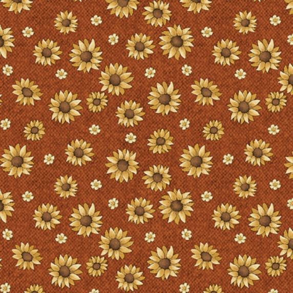 Ткань хлопок пэчворк оранжевый, цветы, Benartex (арт. 1305788B)