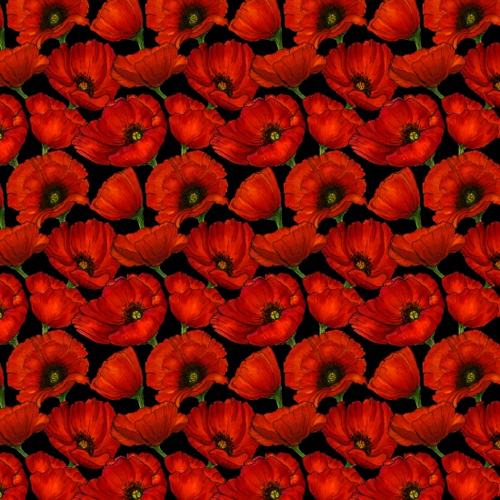 Ткань хлопок пэчворк красный черный, цветы, Blank Quilting (арт. )