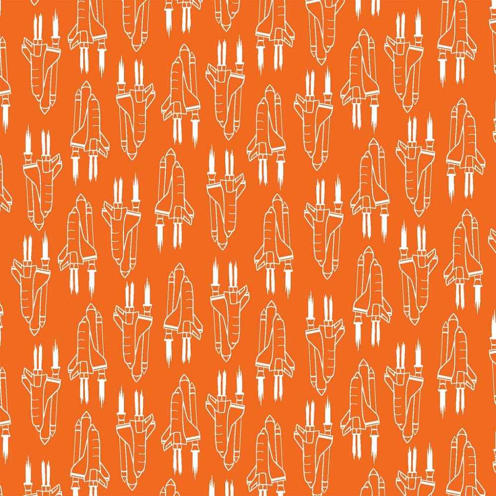 Ткань хлопок для пэчворка оранжевый, космос и планеты, Windham Fabrics (арт. 50786-2)