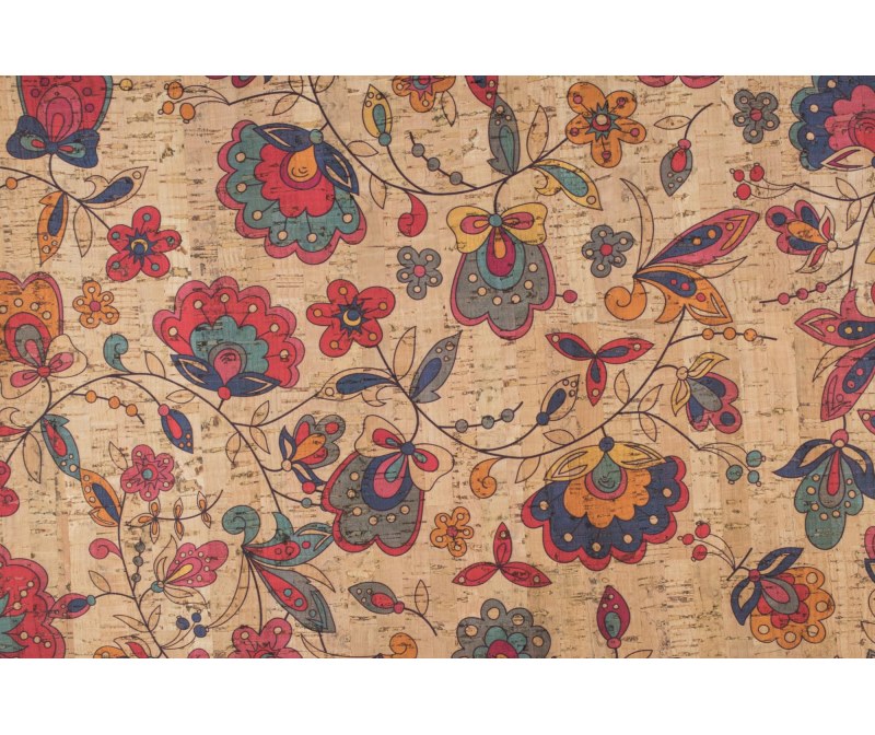 Ткань пробковая (Корк) 50×70 см, цв. цветы Амазонки