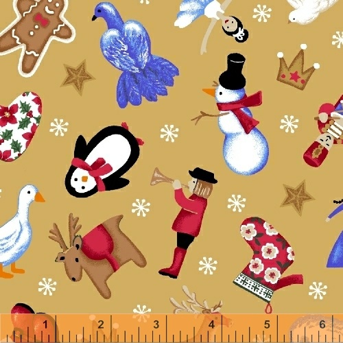 Ткань хлопок для пэчворка для одежды коричневый, новый год, Windham Fabrics (арт. AL-5295)