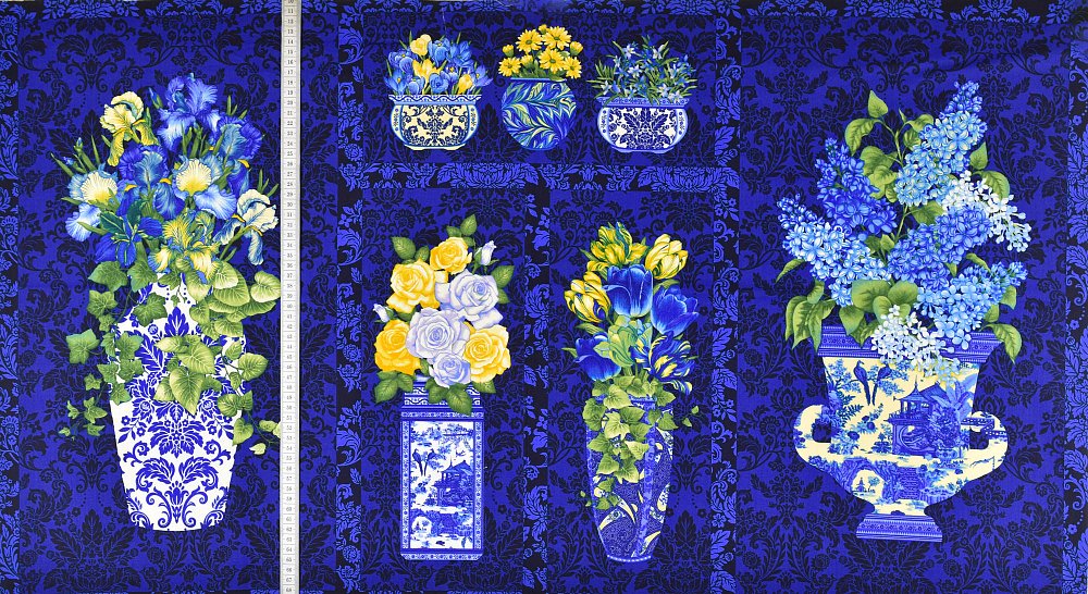 Ткань хлопок пэчворк синий, цветы, ALFA (арт. П249)