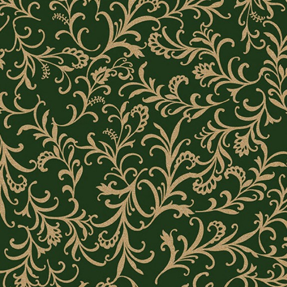 Ткань хлопок для пэчворка зеленый, цветы завитки, Benartex (арт. 14748M45B)