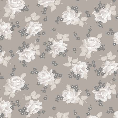 Ткань хлопок пэчворк серый, цветы, Riley Blake (арт. C8811-TAUPE)