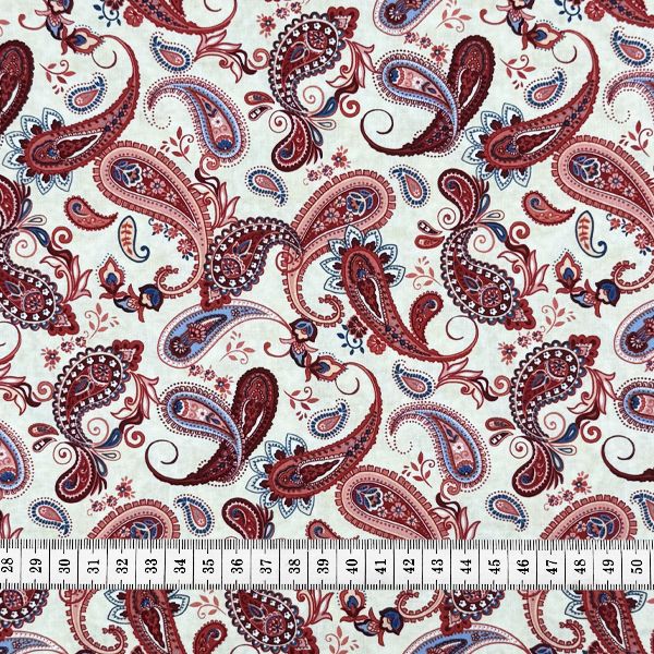 Ткань хлопок для пэчворка красный, пейсли, ALFA (арт. AL-12932)