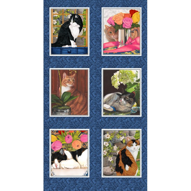 Ткань хлопок для пэчворка синий, животные коты и кошки, Blank Quilting (арт. 5416-11)