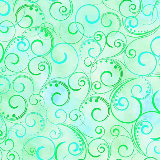 Ткань хлопок пэчворк зеленый, завитки, Benartex (арт. 9705W-42)