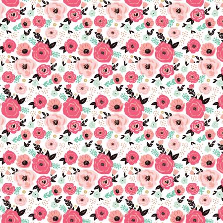 Ткань хлопок пэчворк розовый, цветы, Riley Blake (арт. SC8634-WHITE)