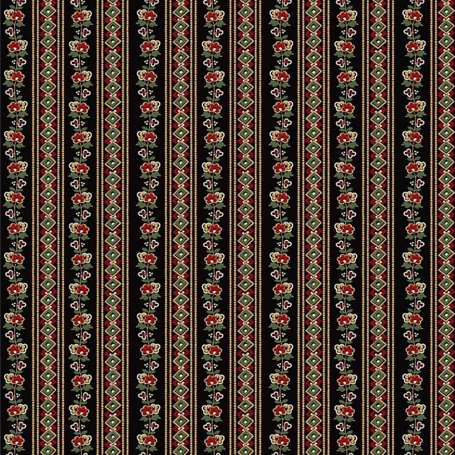 Ткань хлопок для пэчворка черный, цветы бордюры, Windham Fabrics (арт. 54727-2)