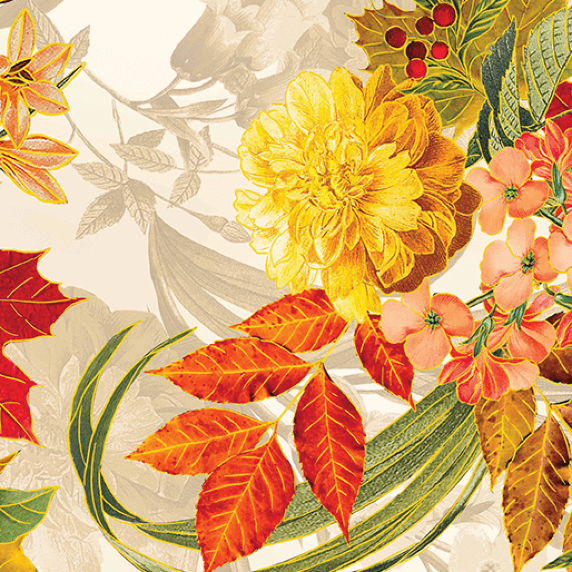 Ткань хлопок пэчворк бежевый, цветы, Benartex (арт. 14031M07B)