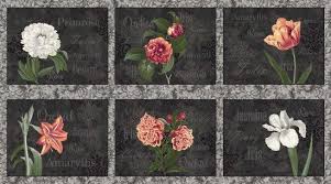 Ткань хлопок пэчворк черный, цветы, Blank Quilting (арт. )