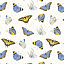 Ткань хлопок пэчворк белый, птицы и бабочки реалистичные, Henry Glass (арт. 253125)