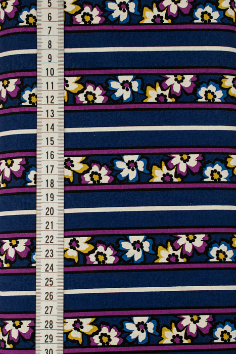 Ткань хлопок пэчворк синий разноцветные, полоски цветы бордюры, ALFA (арт. 229616)