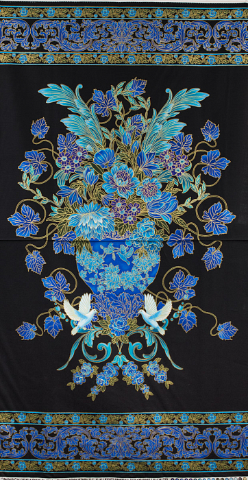 Ткань хлопок пэчворк синий фиолетовый черный разноцветные голубой, цветы, ALFA (арт. 215498)
