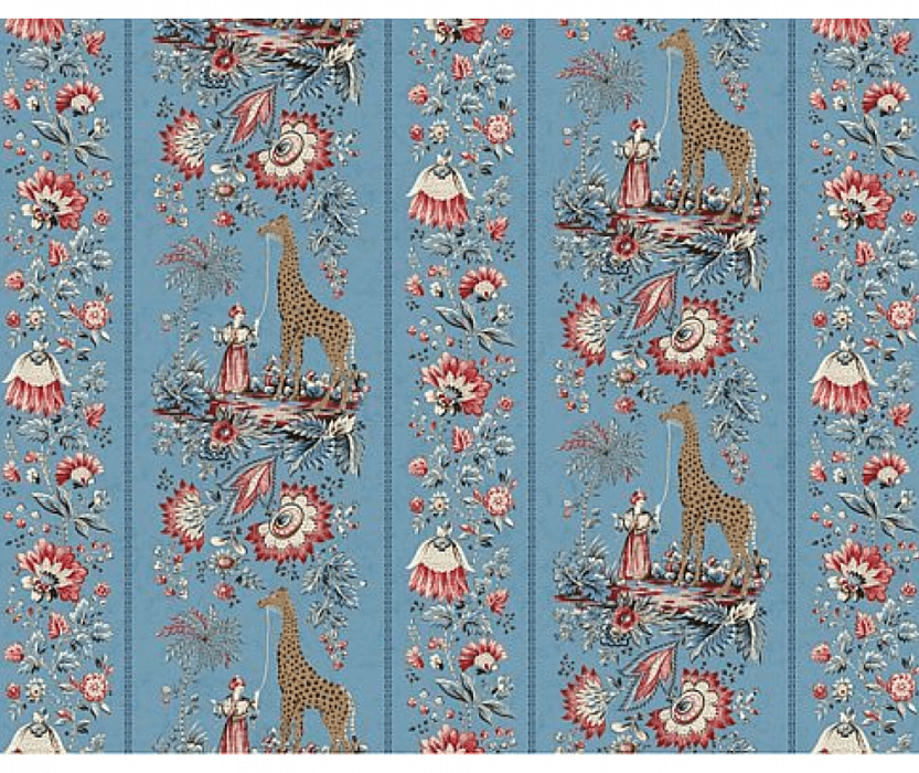 Ткань хлопок пэчворк синий, цветы бордюры животные, Moda (арт. 42350-12)