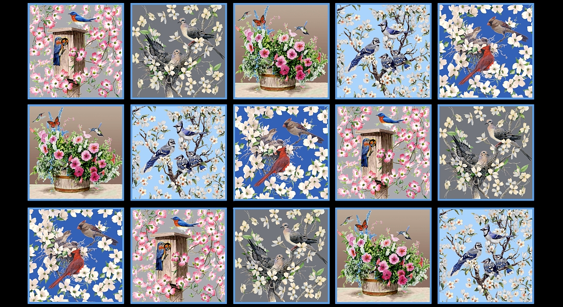 Ткань хлопок для пэчворка разноцветные, птицы и бабочки цветы, Blank Quilting (арт. 237347)