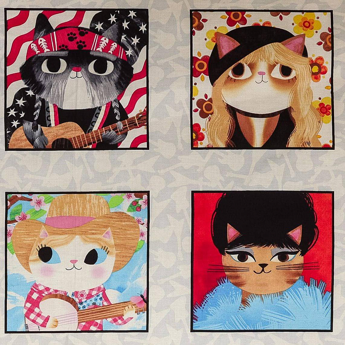 Ткань хлопок пэчворк разноцветные, животные коты и кошки музыка, Studio E (арт. AL-12336)