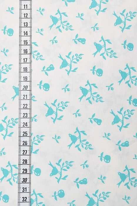 Ткань хлопок пэчворк голубой, птицы и бабочки ягоды и фрукты, ALFA (арт. AL-10530)