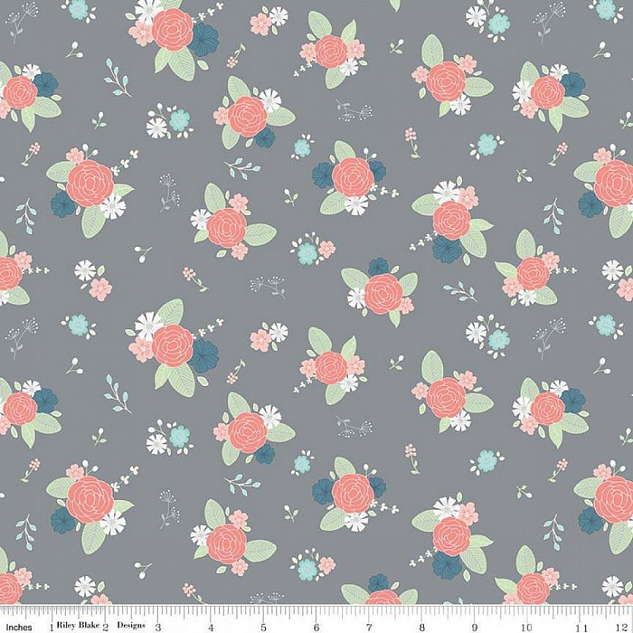 Ткань хлопок  серый, цветы, Riley Blake (арт. C8374-GRAY)