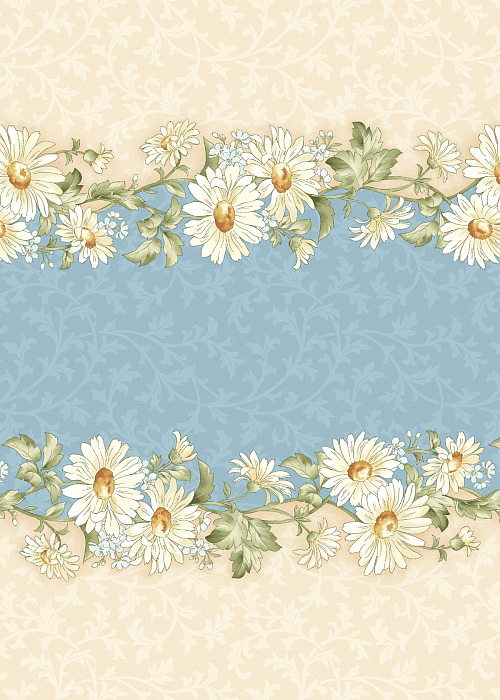 Ткань хлопок пэчворк бежевый бирюзовый, полоски цветы, Maywood Studio (арт. 177491)
